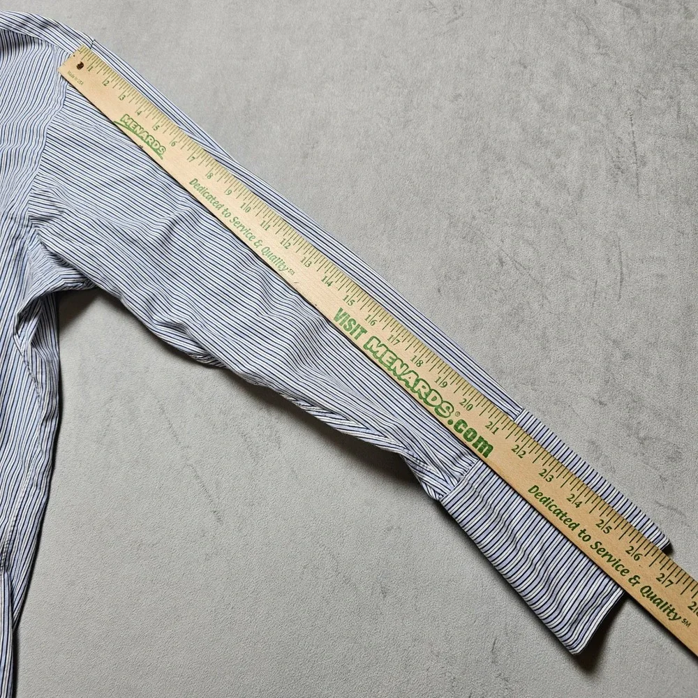 Polo Ralph‎ Lauren Philip Mens 17-34 Blue White Striped Cotton French Cuff Shirt